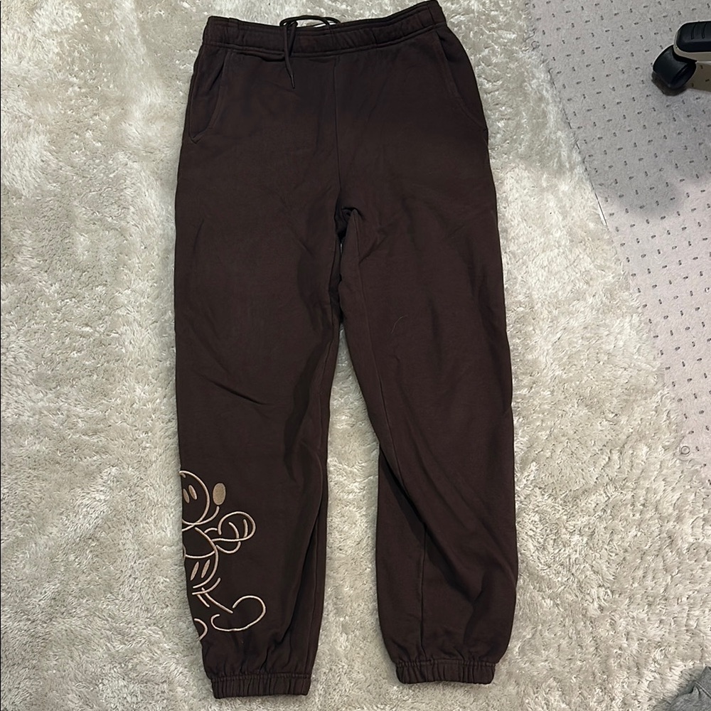 Disney Brown Joggers with Mickey Mouse Design